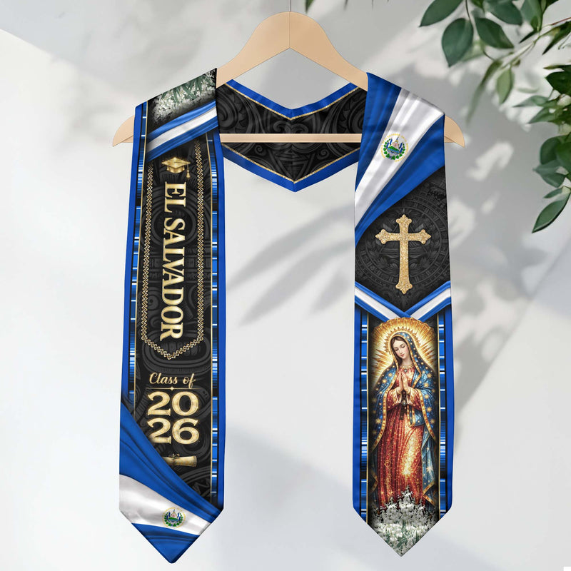 El Salvador Graduation Stole 2026 - Virgin Mary & Cross Class of 2026 Sash