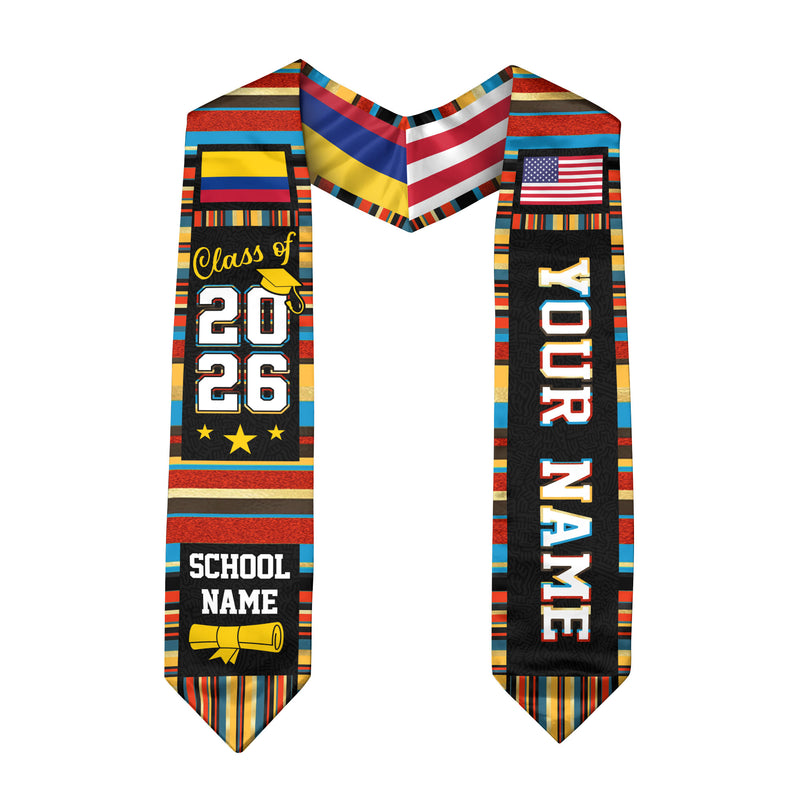 Colombia Graduation Stole 2026, Colombian Flag Sash, Custom Accent Graduation Stole 2026