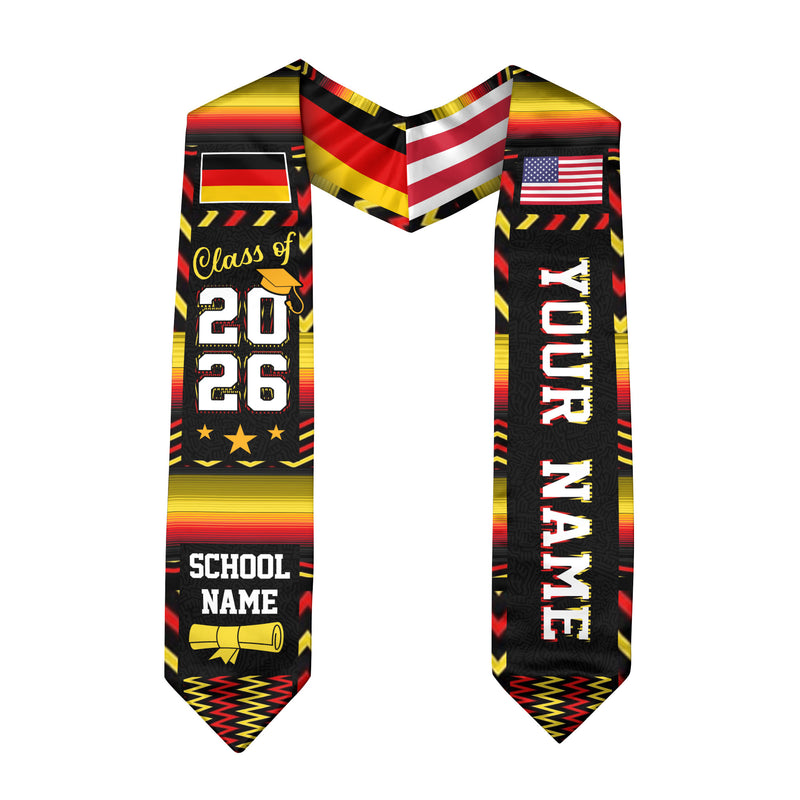 Germany Graduation Stole 2026, German Flag Sash, Graduation Stole with Custom Accent