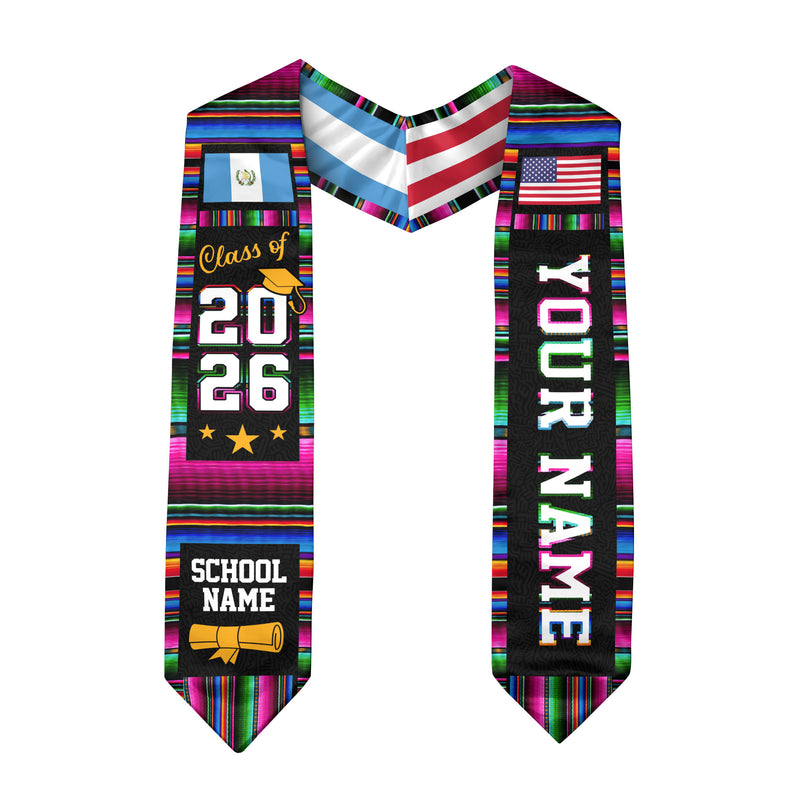 Guatemala Graduation Custom Stole 2026, Guatemalan Flag Sash, Graduation Stole with Custom Accent