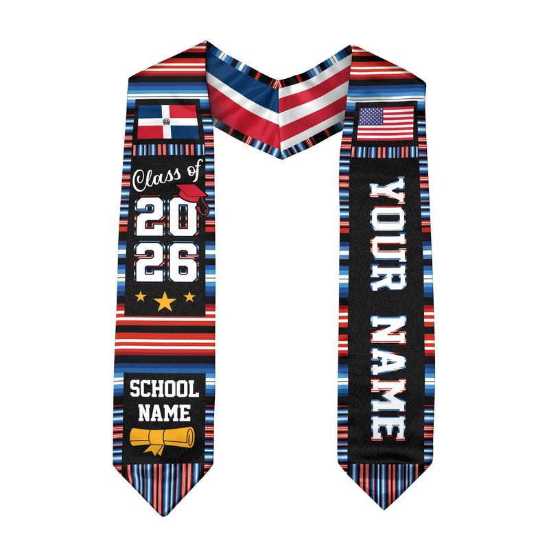 Dominican Republic Graduation Stole 2026, Dominican Republic Flag Graduation Sash, Custom Accent Grad Stole