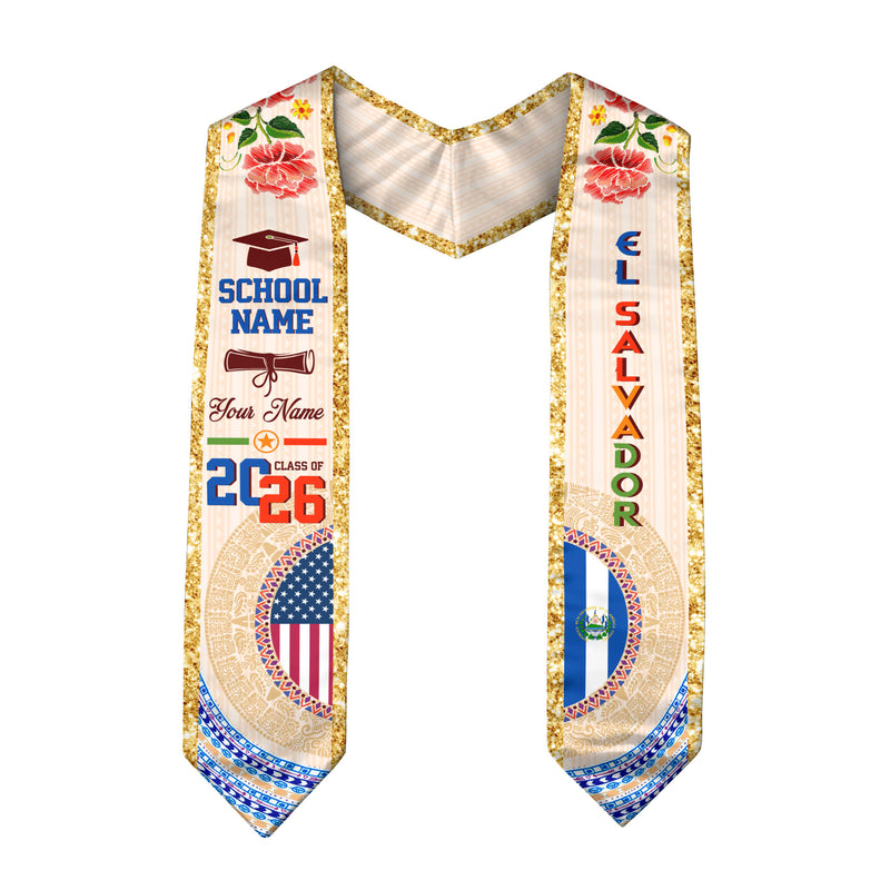 Salvadoran Flag Graduation Sash 2026, El Salvador Stole Sash, Custom Touch for Grads