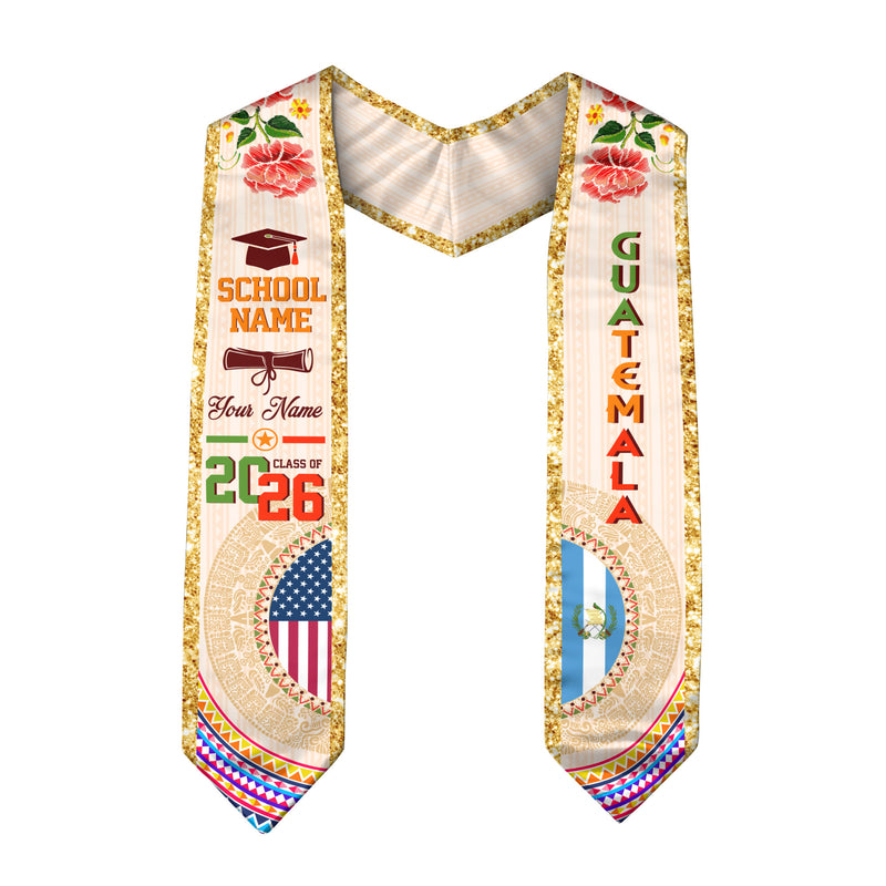 Guatemalan Flag Graduation Sash 2026, Guatemala Graduation Stole, Customizable Detail Stole