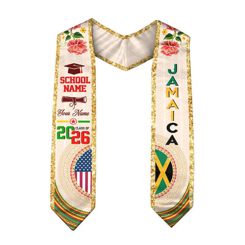 Jamaican Flag Graduation Sash 2026, Jamaica Stole, Custom Detail Option for Graduates