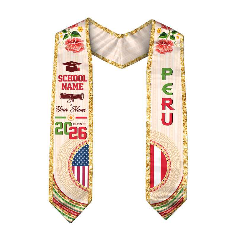 Peruvian Flag Graduation Sash 2026, Peru Stole, Custom Detail Option for Graduates