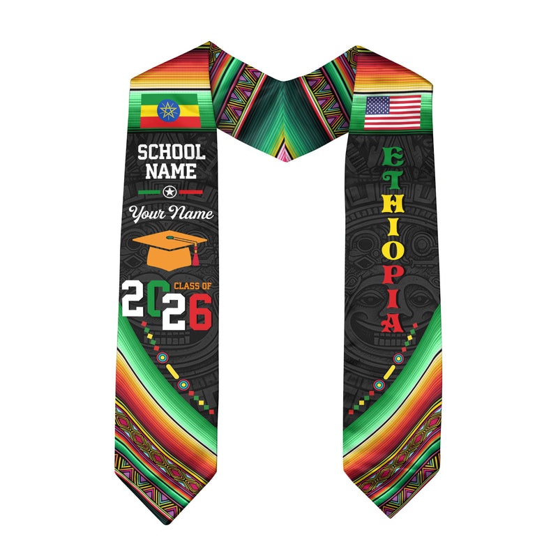 Ethiopia Flag Graduation Stole 2026, Ethiopian Grad Sash, Custom Details for Class of 2026