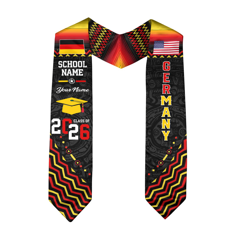 Germany Flag Graduation Stole 2026, German Grad Sash, Custom Details for Class of 2026