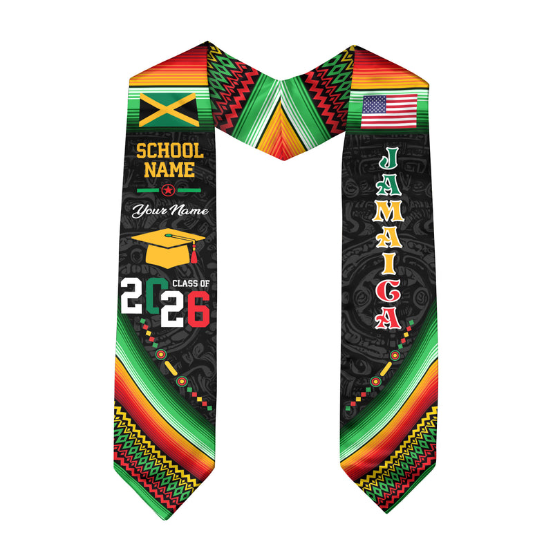 Jamaica Flag Graduation Stole 2026, Jamaican Grad Sash, Custom-Ready Gift Stole 2026