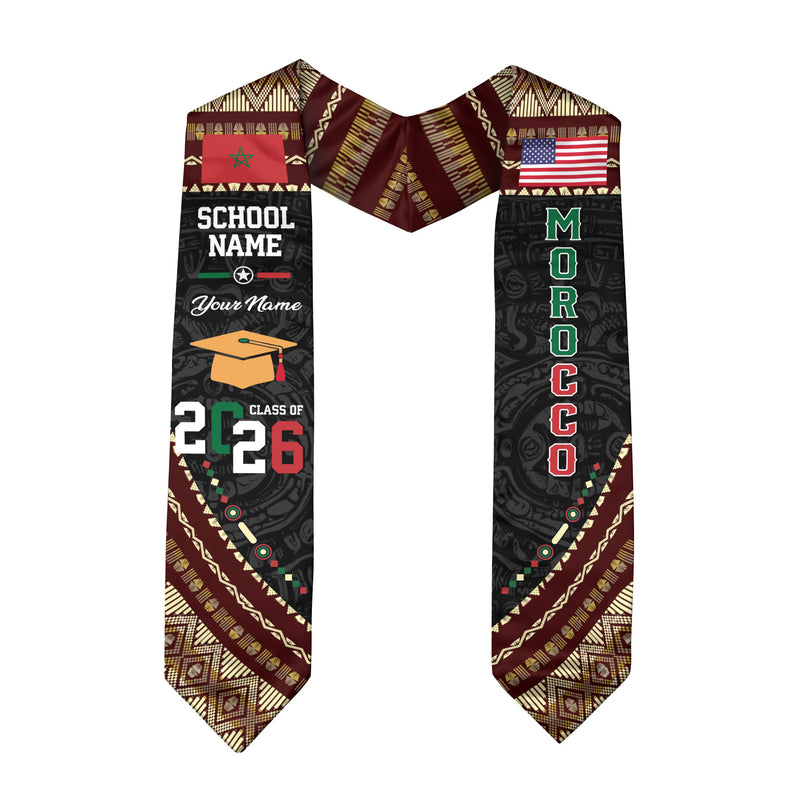 Morocco Flag Graduation Stole 2026, Moroccan Grad Sash, Custom-Ready Gift Stole 2026