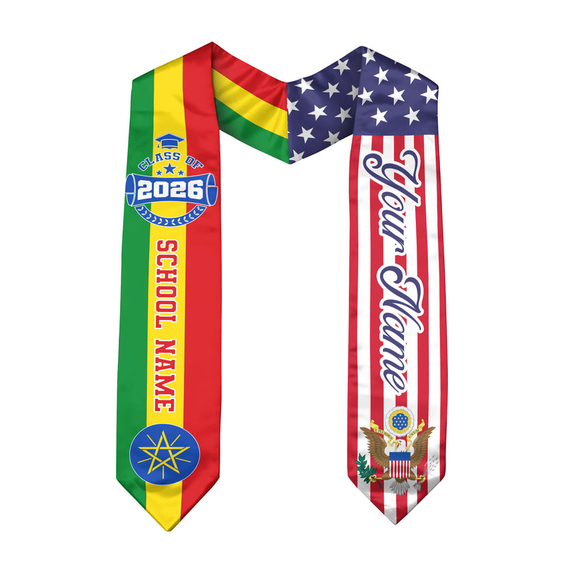 Ethiopian Graduation Stole 2026, Ethiopia Flag Sash, Custom Touch Graduation Stole 2026