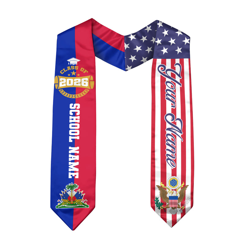 Haitian Flag Graduation Stole 2026, Haiti Sash Stole, Custom-Ready Gift for Graduates