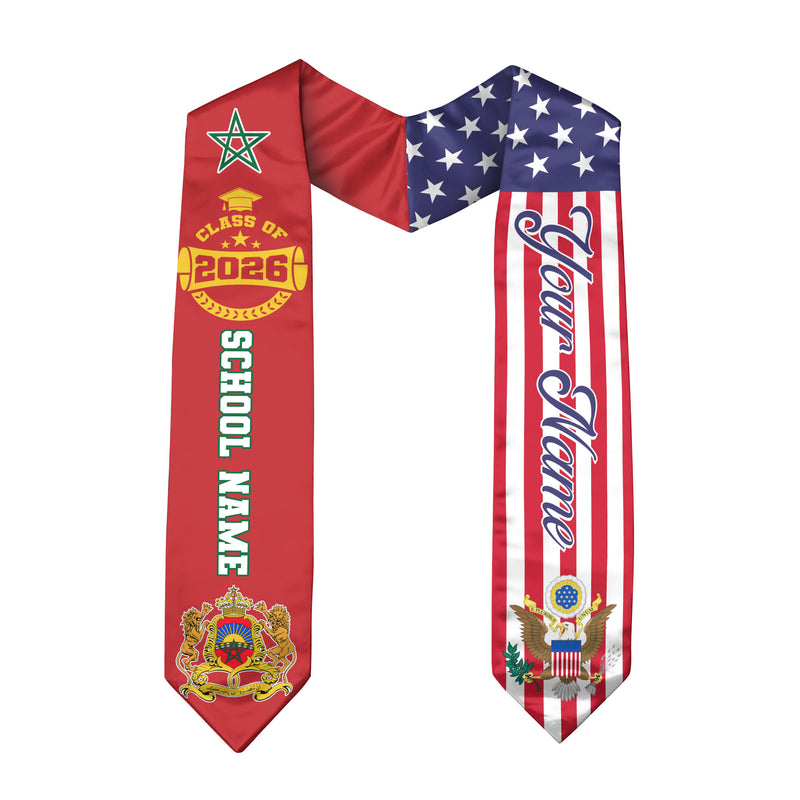 Class of 2026 Morocco Graduation Stole, Moroccan Flag Sash, Custom Style Grad Accessory