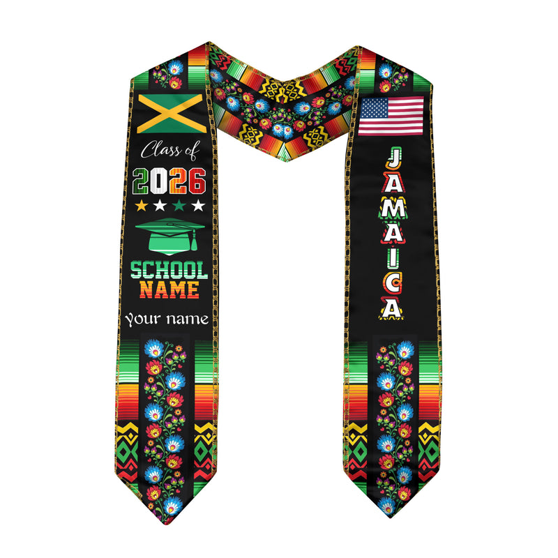 Jamaican Graduation Sash 2026, Jamaica Flag Stole, Graduation Sash with Custom Finish