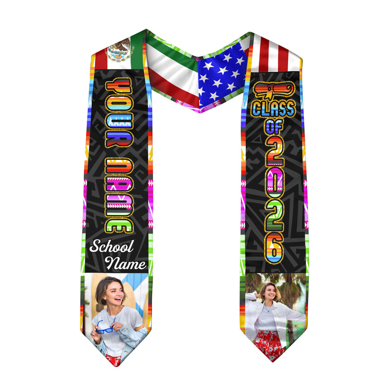 Mexico Graduation Sash 2026, Mexican Flag Stole, Optional Name Detail for Proud Grads