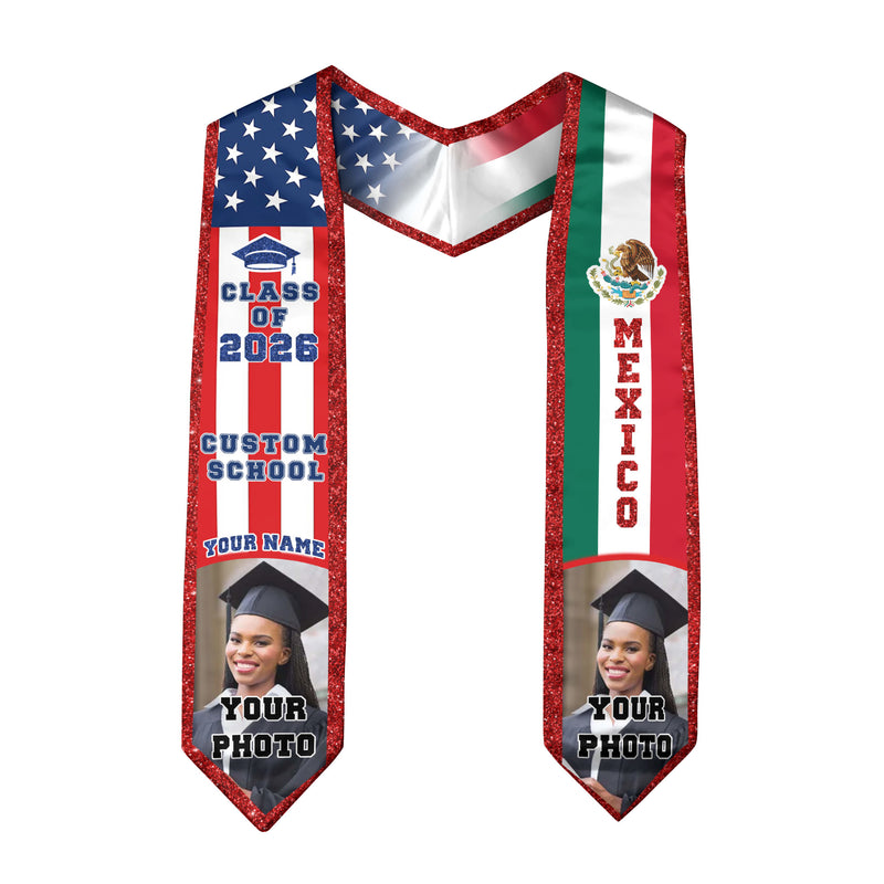 Mexican Graduation Stole, Mexican Flag Stole 2026, Mexico Graduation Sash