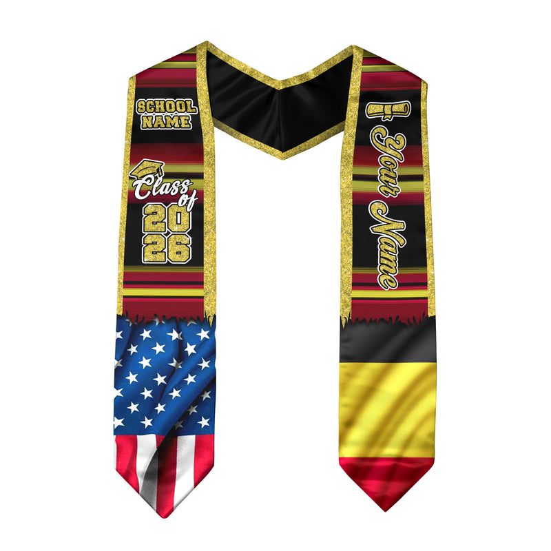 Customized Belgium Graduation Stole with Belgian Flag Style Accents, Graduation Sash Class of 2026