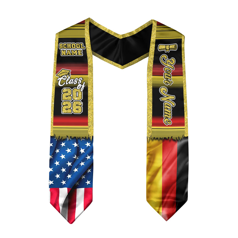 Customized Germany Graduation Stole Highlighting German Flag Design, Graduation Sash Class of 2026