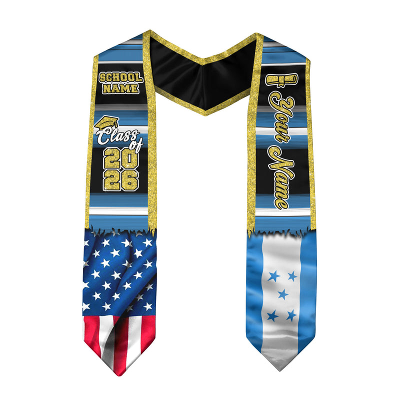 Customized Honduras Graduation Stole Featuring Honduran Flag Design, Graduation Sash for Class of 2026