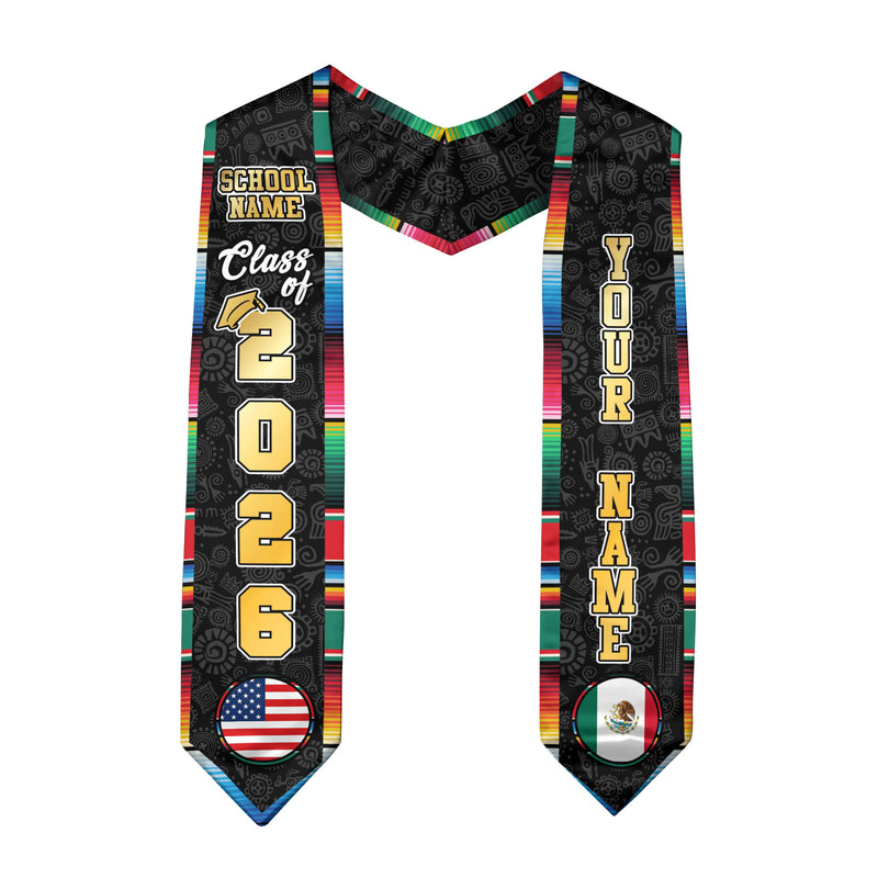 Mexico Graduation Sash 2026, Mexican Stole, Mexican American Flag Stole