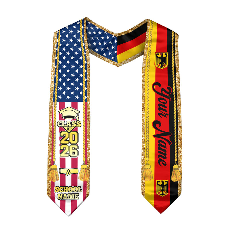 Customized Germany Graduation Stole with German Flag Emblem, Graduation Sash for Class of 2026
