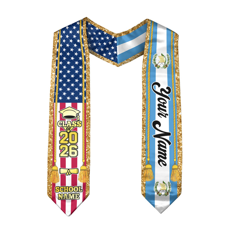 Customized Guatemala Graduation Stole with Guatemalan Flag Emblem, Graduation Sash for Class of 2026