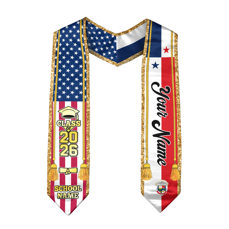 Customized Panama Graduation Stole with Panamanian Flag Emblem, Graduation Sash for Class of 2026