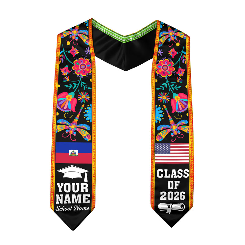 Haiti Graduation Stole 2026, Haitian Flag Sash, Custom Detail Option