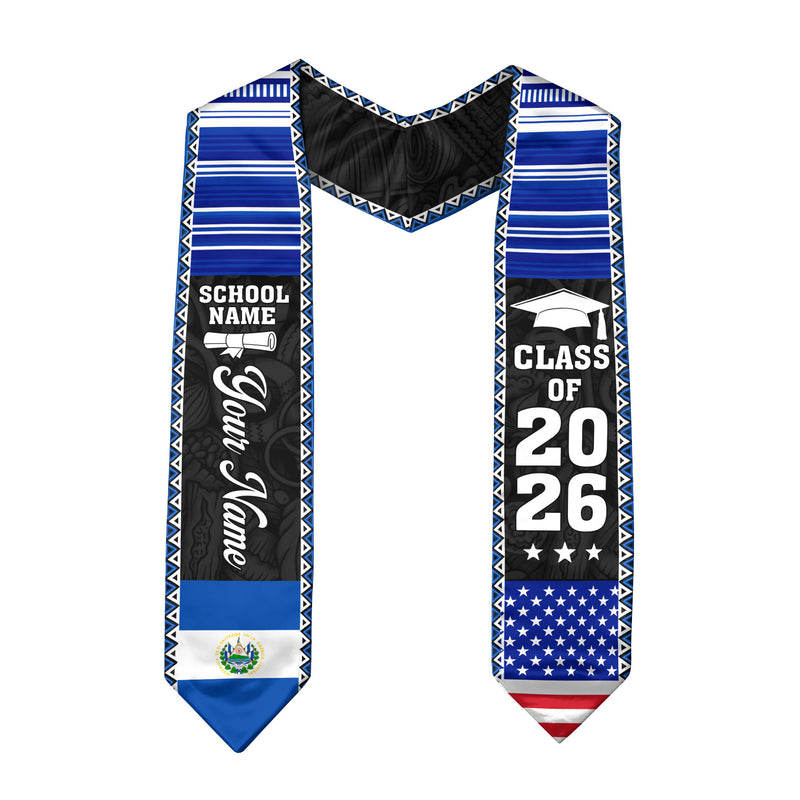 2026 El Salvador Flag Graduation Sash, El Salvador Stole, Add Custom Detail