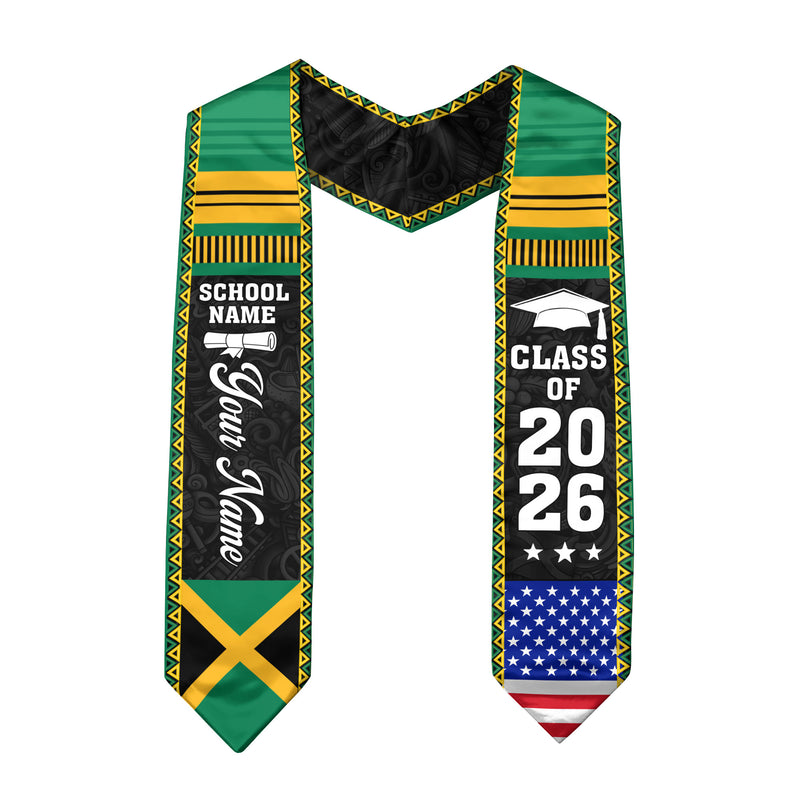 2026 Jamaica Flag Graduation Sash, Jamaica Stole, Personalization Option