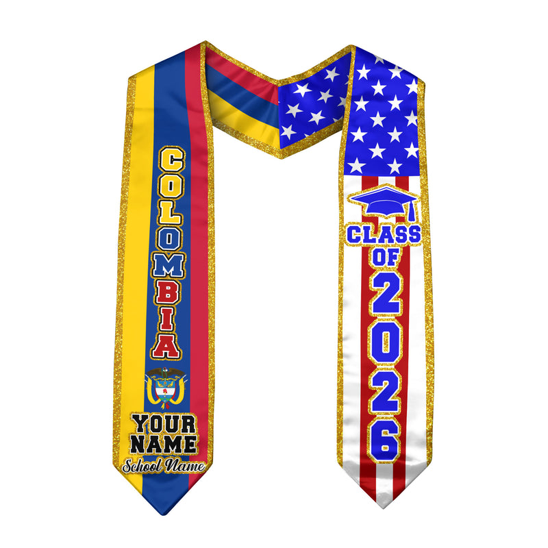 Customized Graduation Stole Colombia, Colombia Flag Graduation Sash, Custom Stole for Graduation 2026