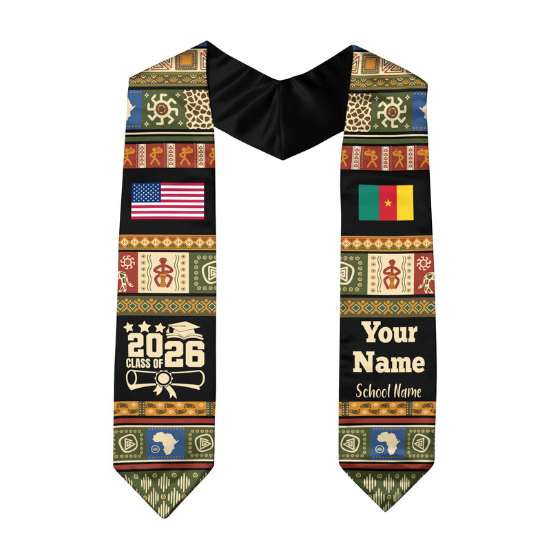 Customized Cameroon Graduation Stole Featuring National Flag Motif, Graduation Sash for Class of 2026