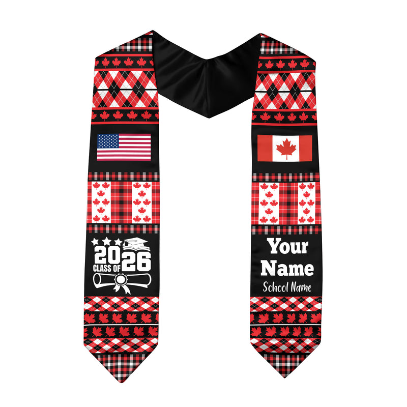 Customized Canada Graduation Stole Featuring National Flag Motif, Graduation Sash for Class of 2026