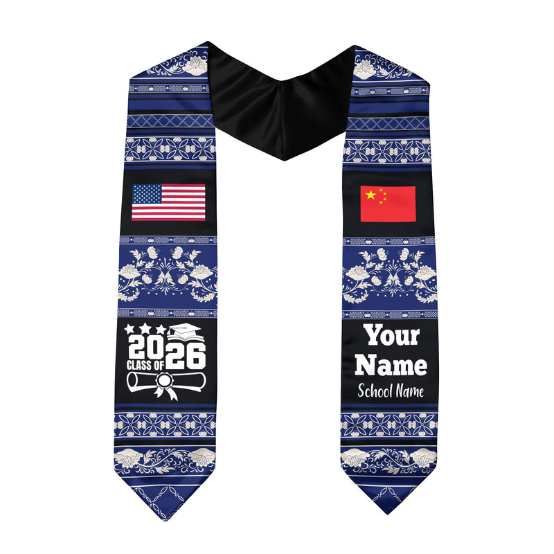 Customized China Graduation Stole Featuring National Flag Motif, Graduation Sash for Class of 2026