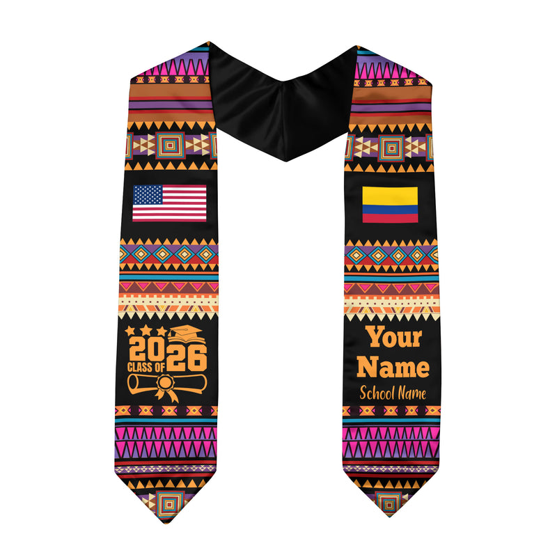 Customized Colombia Graduation Stole Featuring National Flag Motif, Graduation Sash for Class of 2026