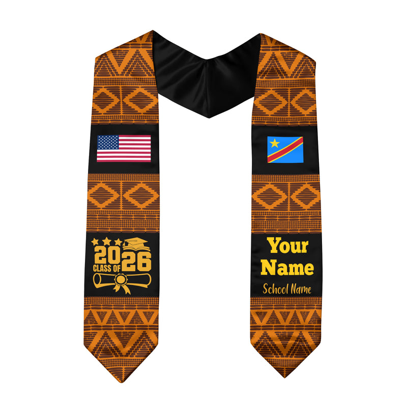 Customized DR Congo Graduation Stole Featuring National Flag Motif, Graduation Sash for Class of 2026