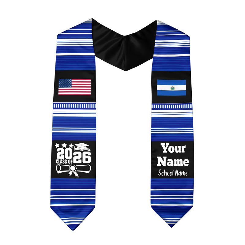 Customized El Salvador Graduation Stole Featuring National Flag Motif, Graduation Sash for Class of 2026