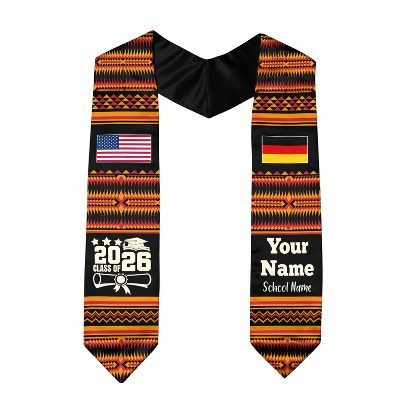 Customized Germany Graduation Stole Featuring National Flag Motif, Graduation Sash for Class of 2026