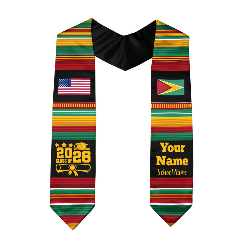 Customized Guyana Graduation Stole Featuring National Flag Motif, Graduation Sash for Class of 2026