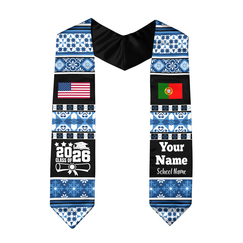 Customized Portugal Graduation Stole Featuring National Flag Motif, Graduation Sash for Class of 2026