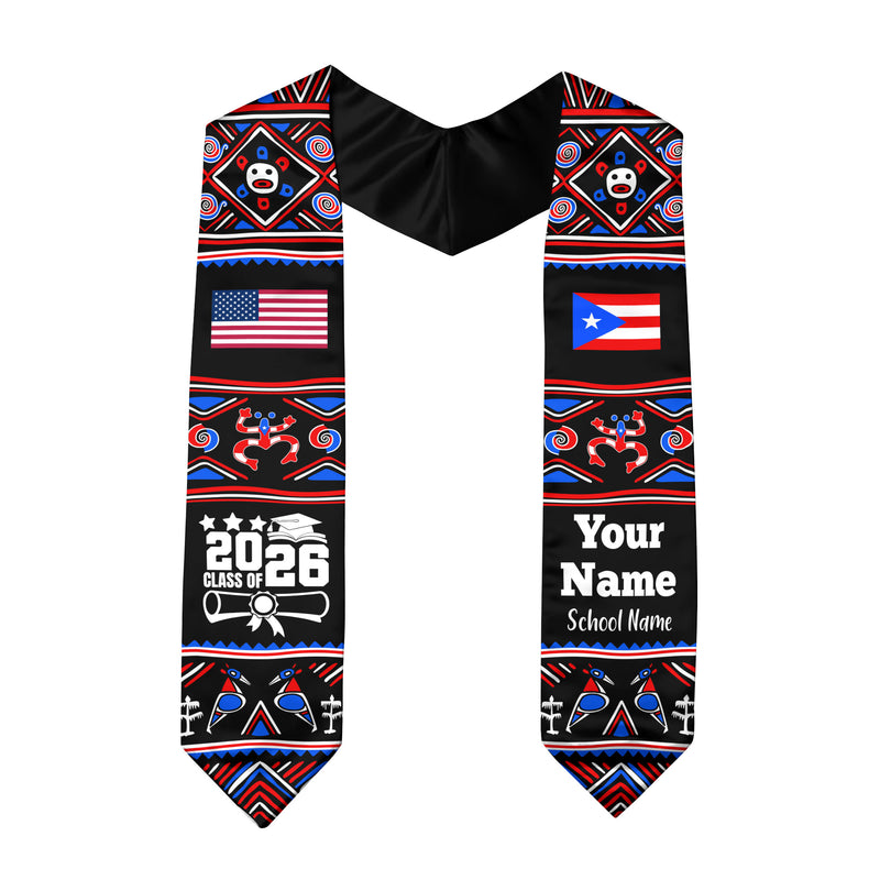 Customized Puerto Rico Graduation Stole Featuring National Flag Motif, Graduation Sash for Class of 2026
