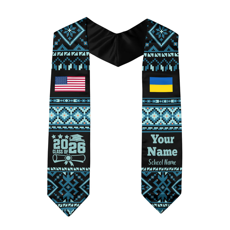 Customized Ukraine Graduation Stole Featuring National Flag Motif, Graduation Sash for Class of 2026