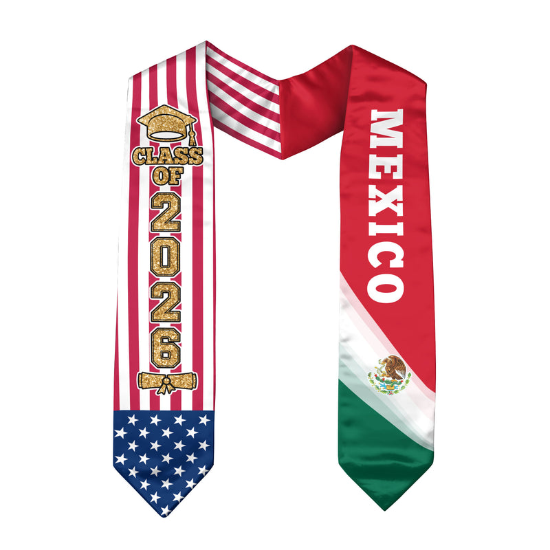 Mexican Graduation Sash 2026, Mexico Flag Stole, Standard Graduation Accessory for Grads