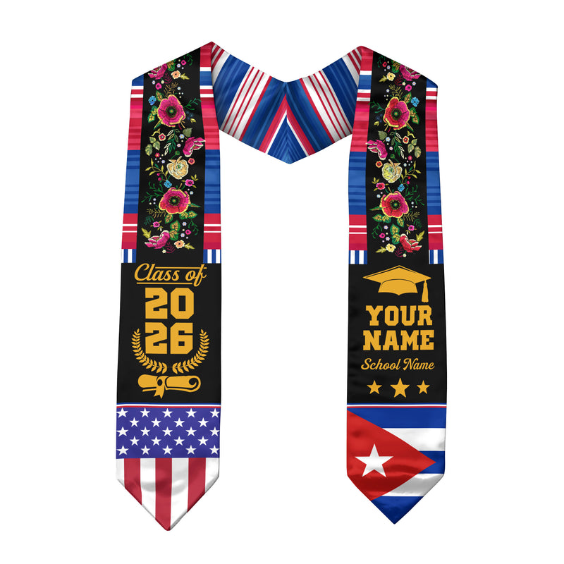 Cuba Graduation Stole 2026, Cuban Flag Sash, Add Personal Detail Option