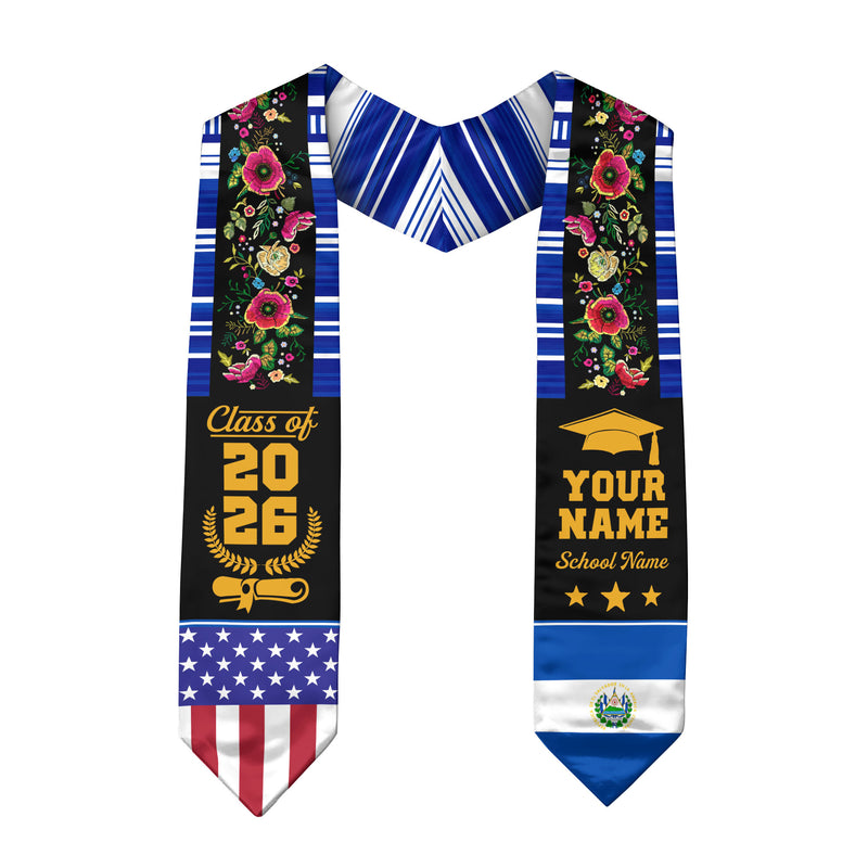 El Salvador Graduation Stole 2026, El Salvador Flag Sash, Custom Detail Option