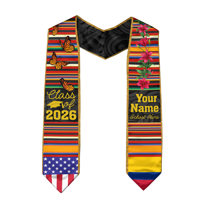 Customized Colombia Graduation Stole, Colombian Flag Design, Graduation Sash 2026, Class of 2026