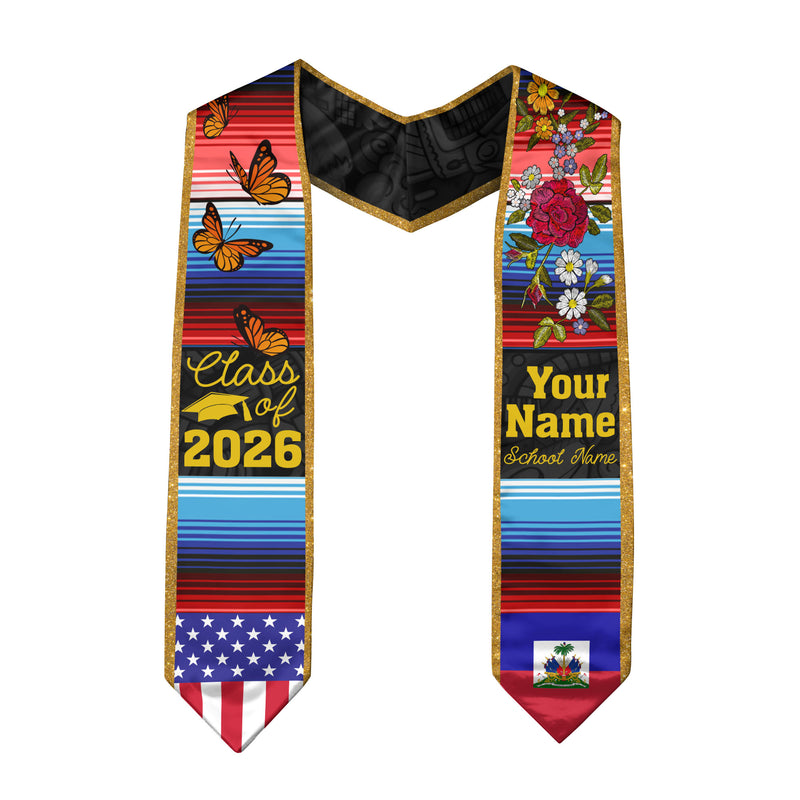 2026 Haiti Flag Graduation Sash, Haiti Stole, Add Personal Detail
