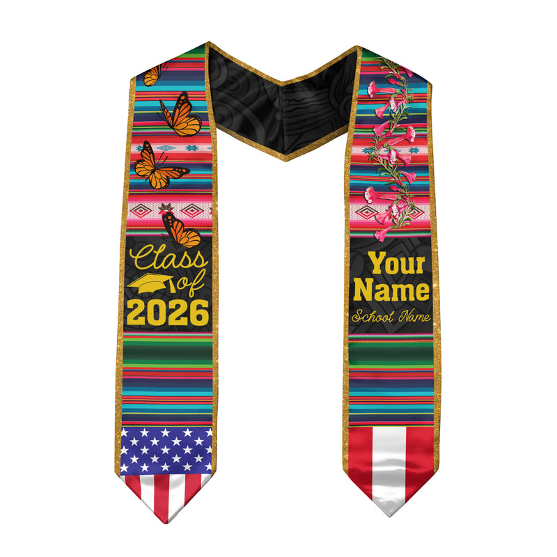 Customized Peru Graduation Stole, Peruvian Flag Design, Graduation Sash 2026, Class of 2026