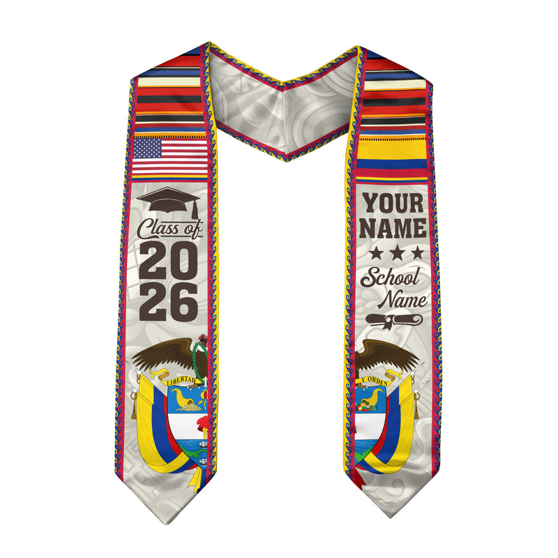 Customized Colombia American Graduation Stole, Colombia Flag Graduation Sash, Class of 2026
