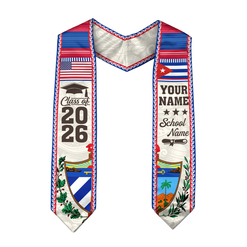 2026 Cuba Graduation Sash, Cuban Flag Stole, Personalized Detail Option