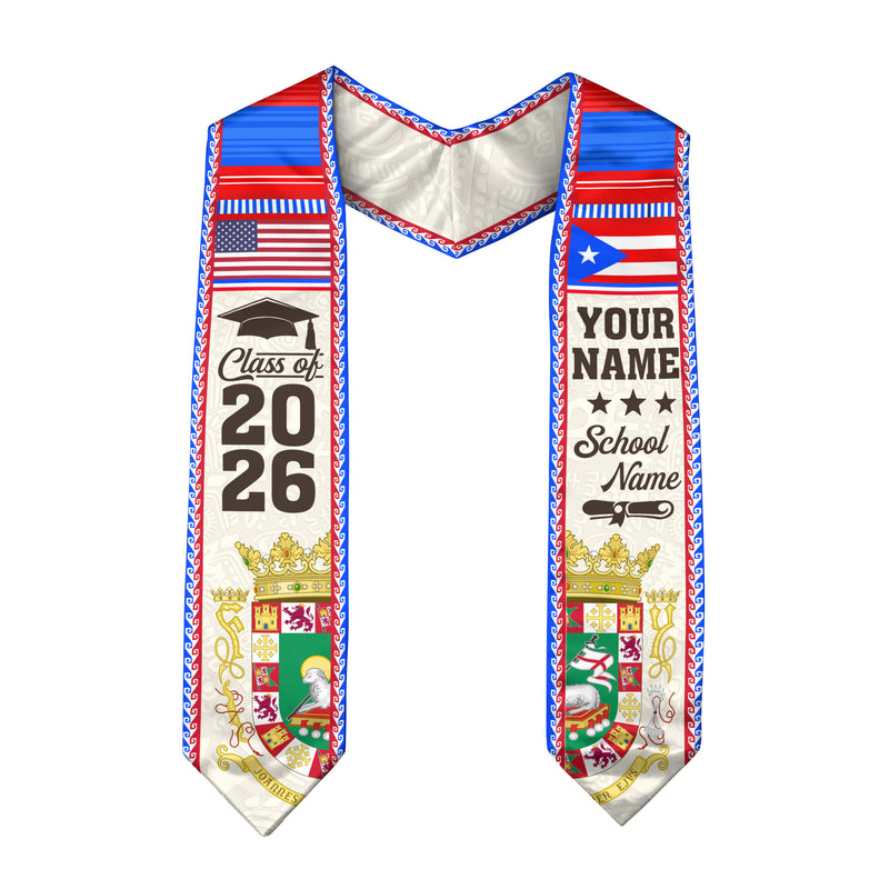 2026 Puerto Rico Flag Sash, Graduation Stole, Personal Detail Option for Grads
